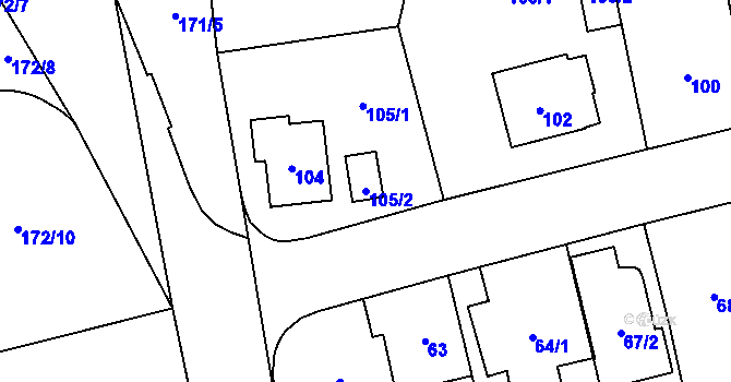 Parcela st. 105/2 v KÚ Chodov, Katastrální mapa