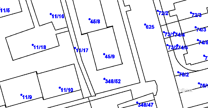 Parcela st. 45/9 v KÚ Háje, Katastrální mapa
