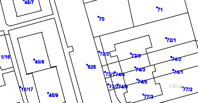 Parcela st. 72/2 v KÚ Háje, Katastrální mapa