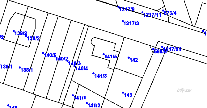Parcela st. 141/5 v KÚ Háje, Katastrální mapa