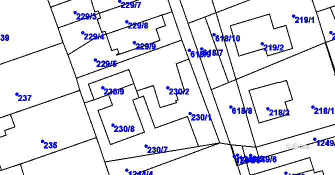Parcela st. 230/2 v KÚ Háje, Katastrální mapa