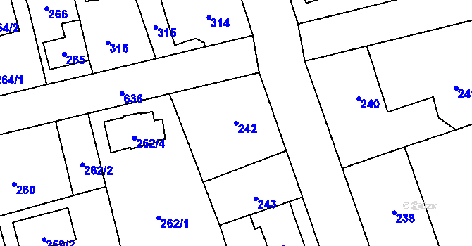 Parcela st. 242 v KÚ Háje, Katastrální mapa