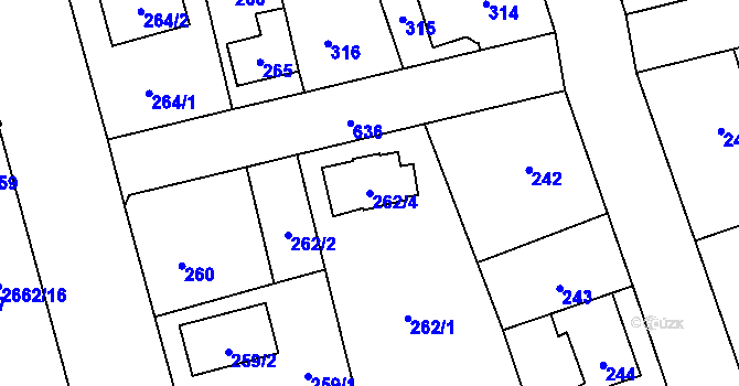 Parcela st. 262/4 v KÚ Háje, Katastrální mapa