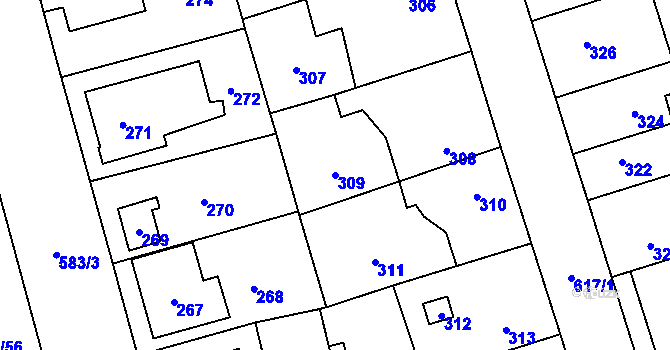 Parcela st. 309 v KÚ Háje, Katastrální mapa