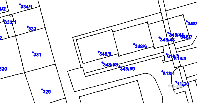 Parcela st. 348/5 v KÚ Háje, Katastrální mapa