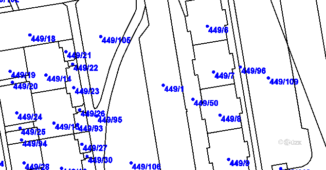 Parcela st. 449/1 v KÚ Háje, Katastrální mapa