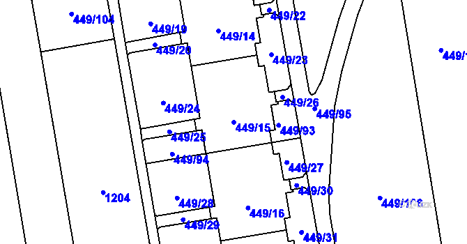 Parcela st. 449/15 v KÚ Háje, Katastrální mapa