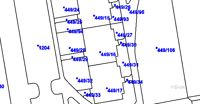Parcela st. 449/16 v KÚ Háje, Katastrální mapa
