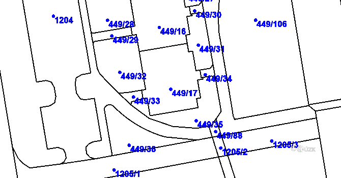 Parcela st. 449/17 v KÚ Háje, Katastrální mapa