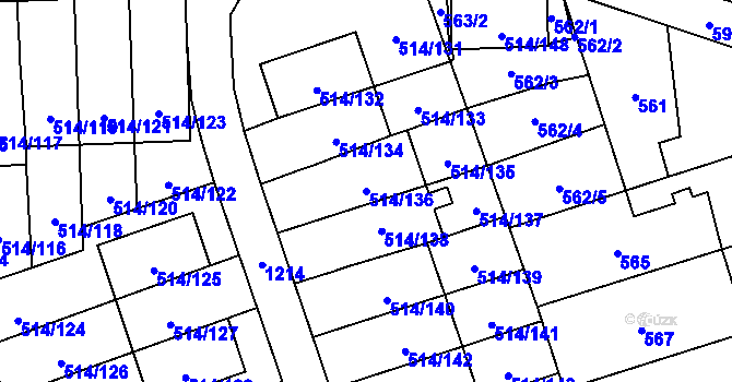 Parcela st. 514/136 v KÚ Háje, Katastrální mapa