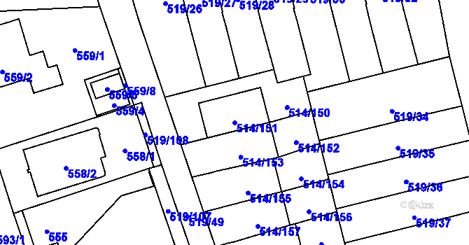 Parcela st. 514/151 v KÚ Háje, Katastrální mapa