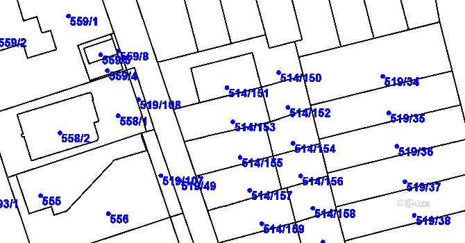 Parcela st. 514/153 v KÚ Háje, Katastrální mapa