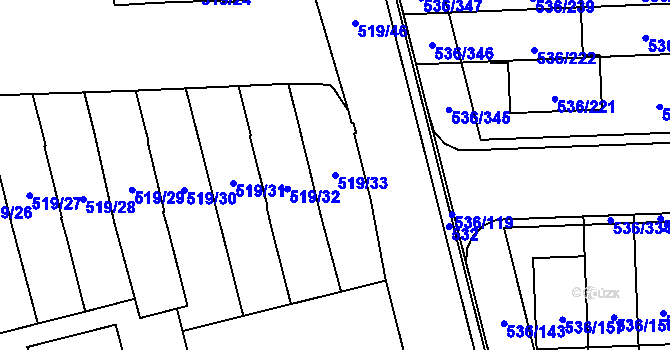 Parcela st. 519/33 v KÚ Háje, Katastrální mapa