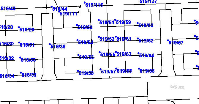 Parcela st. 519/55 v KÚ Háje, Katastrální mapa
