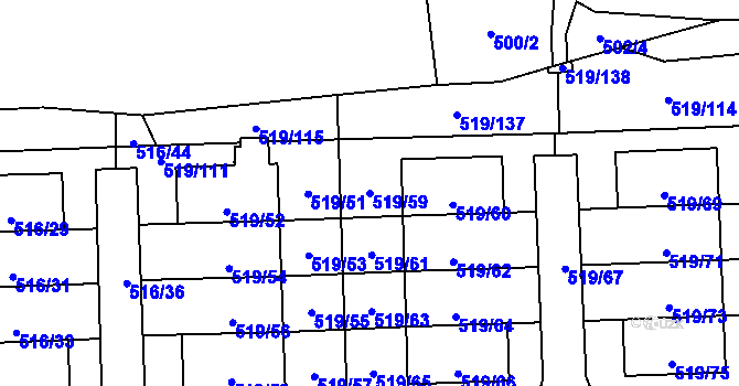 Parcela st. 519/59 v KÚ Háje, Katastrální mapa
