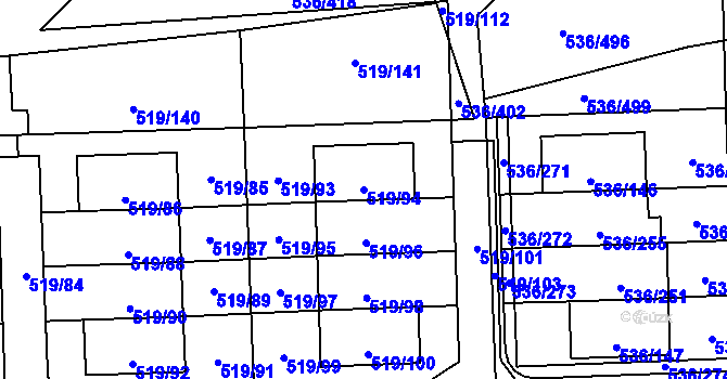 Parcela st. 519/94 v KÚ Háje, Katastrální mapa