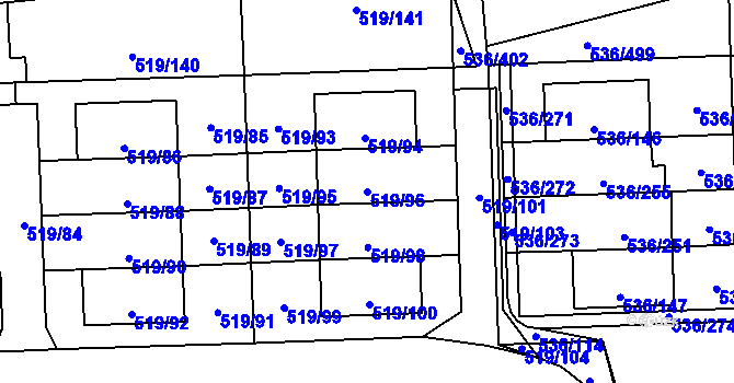 Parcela st. 519/96 v KÚ Háje, Katastrální mapa