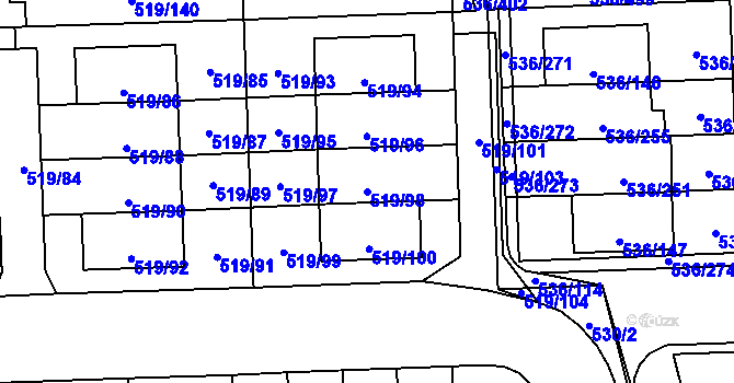 Parcela st. 519/98 v KÚ Háje, Katastrální mapa