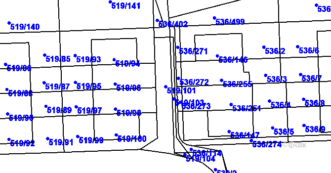Parcela st. 519/101 v KÚ Háje, Katastrální mapa