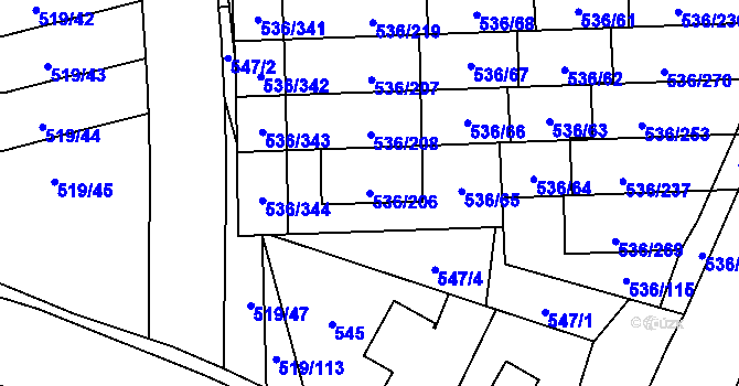 Parcela st. 536/206 v KÚ Háje, Katastrální mapa