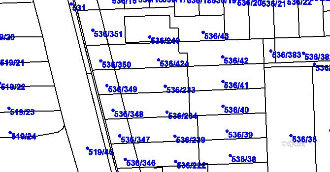 Parcela st. 536/233 v KÚ Háje, Katastrální mapa