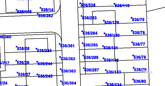 Parcela st. 536/285 v KÚ Háje, Katastrální mapa