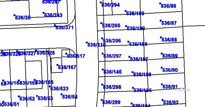 Parcela st. 536/297 v KÚ Háje, Katastrální mapa
