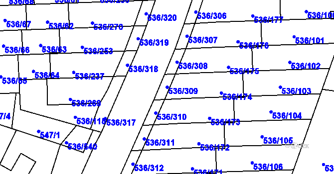 Parcela st. 536/309 v KÚ Háje, Katastrální mapa