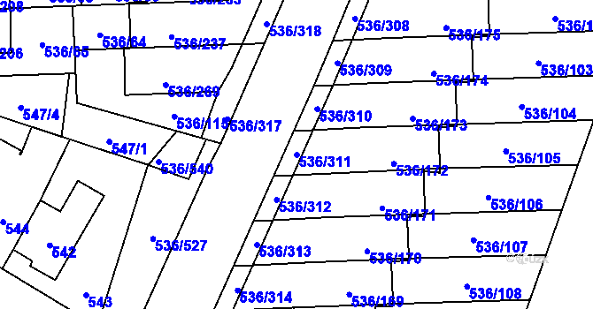 Parcela st. 536/311 v KÚ Háje, Katastrální mapa