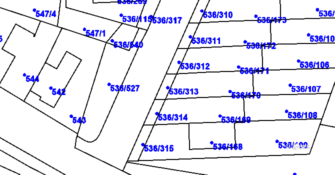 Parcela st. 536/313 v KÚ Háje, Katastrální mapa