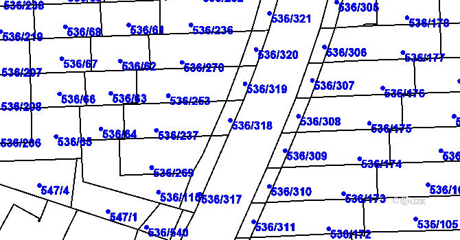 Parcela st. 536/318 v KÚ Háje, Katastrální mapa
