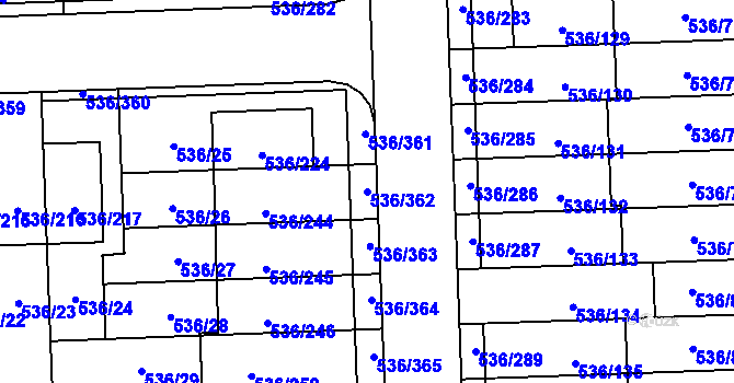 Parcela st. 536/362 v KÚ Háje, Katastrální mapa