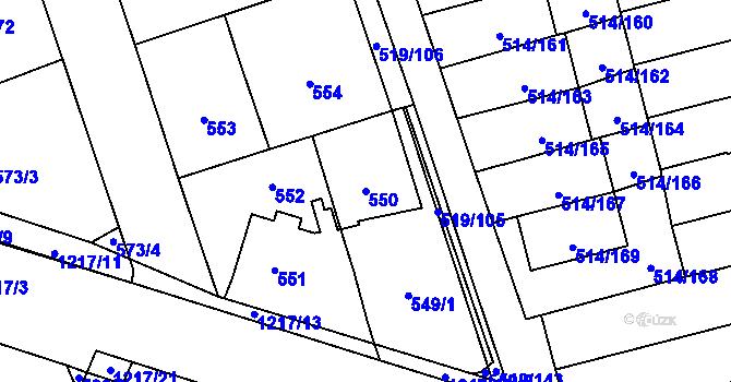 Parcela st. 550 v KÚ Háje, Katastrální mapa