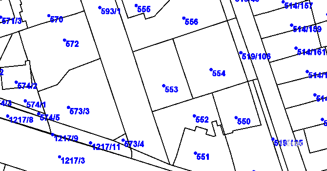 Parcela st. 553 v KÚ Háje, Katastrální mapa