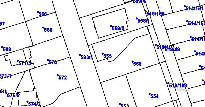 Parcela st. 555 v KÚ Háje, Katastrální mapa