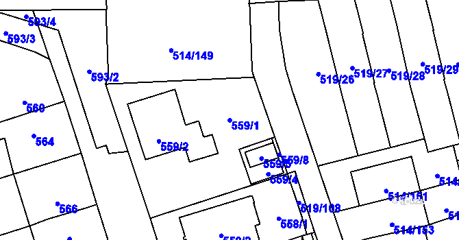 Parcela st. 559/1 v KÚ Háje, Katastrální mapa