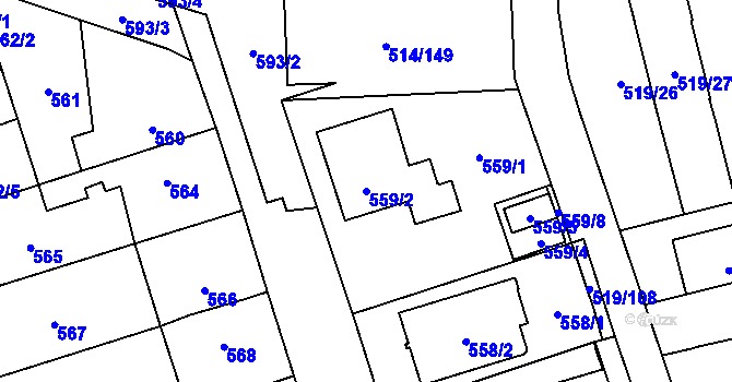 Parcela st. 559/2 v KÚ Háje, Katastrální mapa