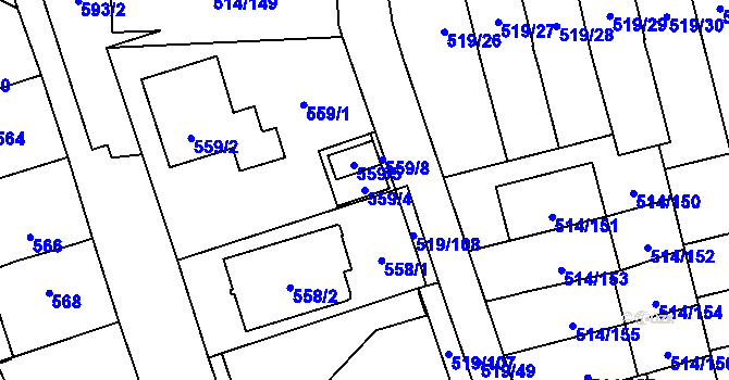 Parcela st. 559/4 v KÚ Háje, Katastrální mapa