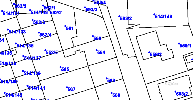 Parcela st. 564 v KÚ Háje, Katastrální mapa