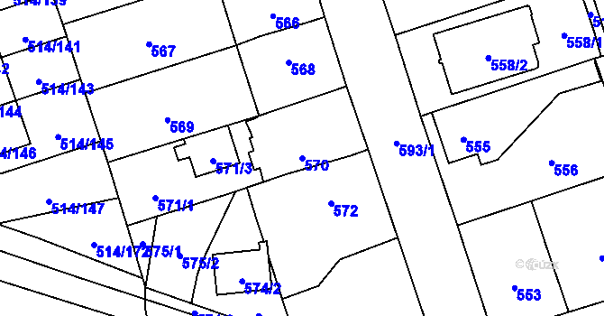 Parcela st. 570 v KÚ Háje, Katastrální mapa