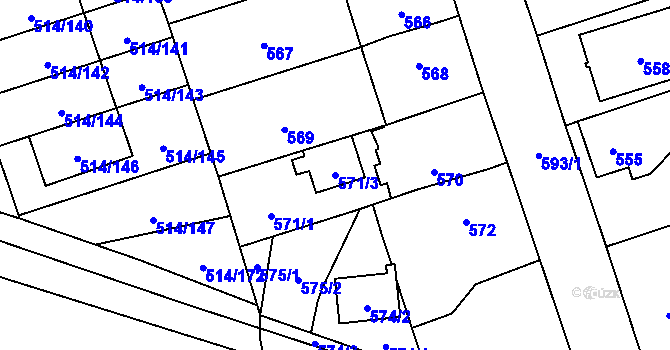 Parcela st. 571/3 v KÚ Háje, Katastrální mapa