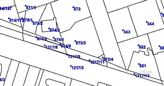 Parcela st. 573 v KÚ Háje, Katastrální mapa
