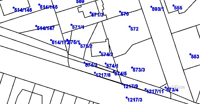 Parcela st. 574/2 v KÚ Háje, Katastrální mapa
