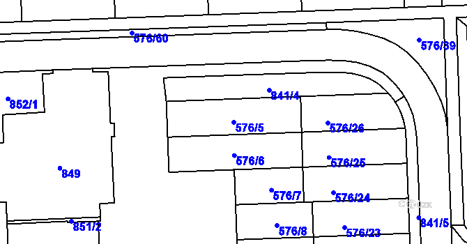 Parcela st. 576/5 v KÚ Háje, Katastrální mapa