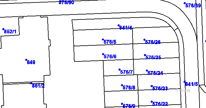 Parcela st. 576/6 v KÚ Háje, Katastrální mapa