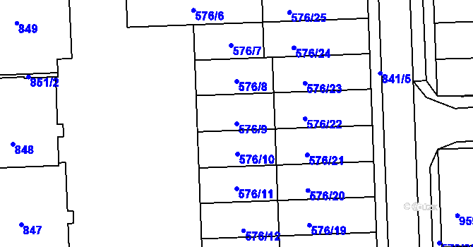 Parcela st. 576/9 v KÚ Háje, Katastrální mapa