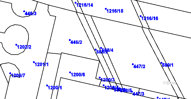Parcela st. 588/2 v KÚ Háje, Katastrální mapa