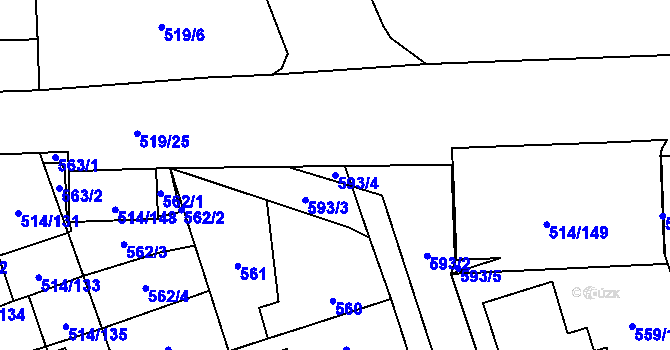 Parcela st. 593/4 v KÚ Háje, Katastrální mapa