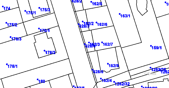 Parcela st. 628/4 v KÚ Háje, Katastrální mapa