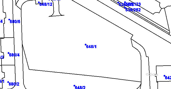 Parcela st. 648/1 v KÚ Háje, Katastrální mapa